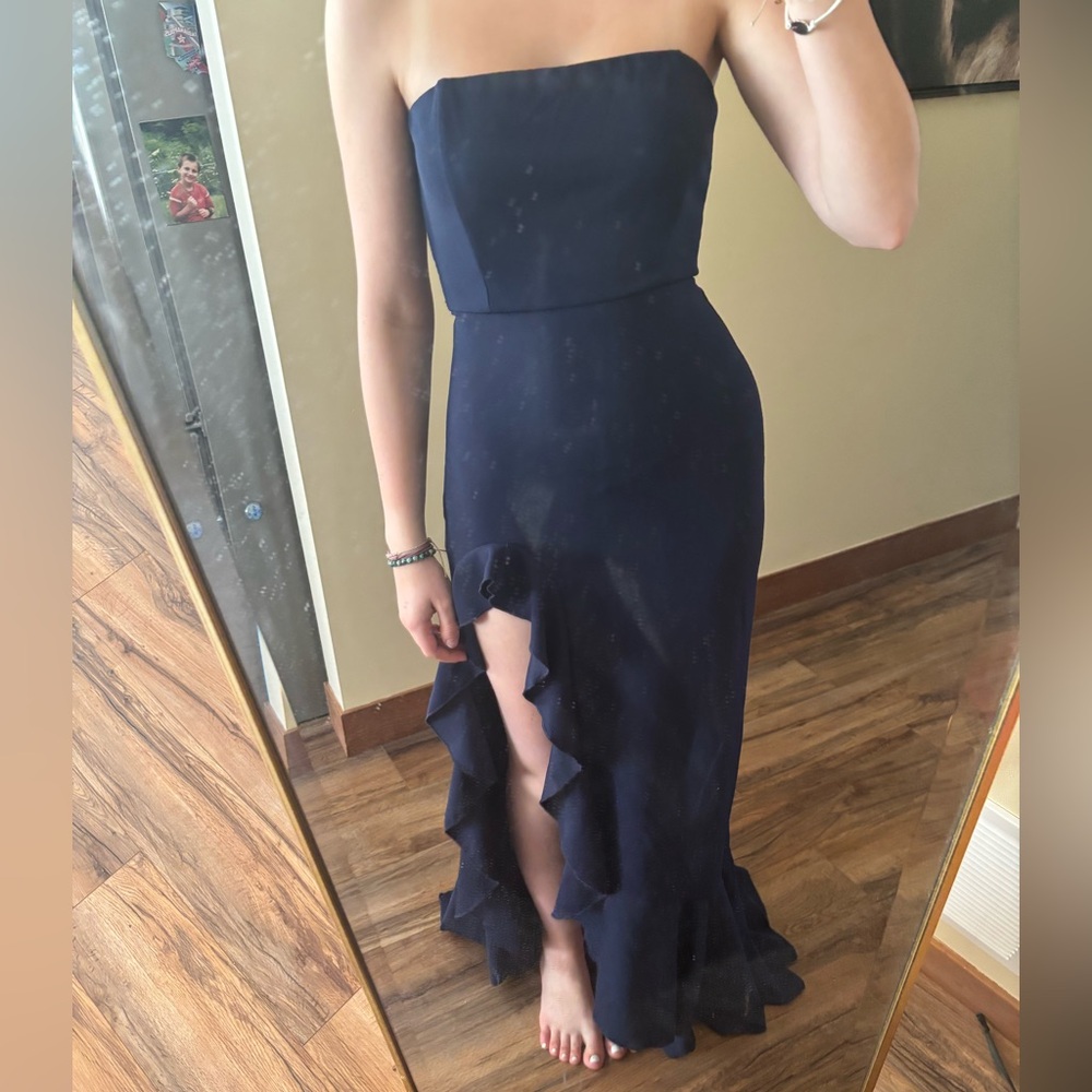 Navy Blue Ruffle Prom Dress